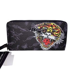 Ed Hardy Black Zip Wallet NWT